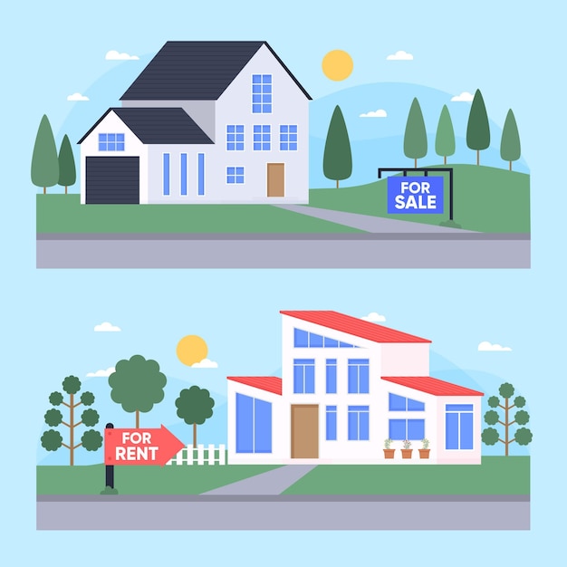 Free vector set of houses for sale or rent