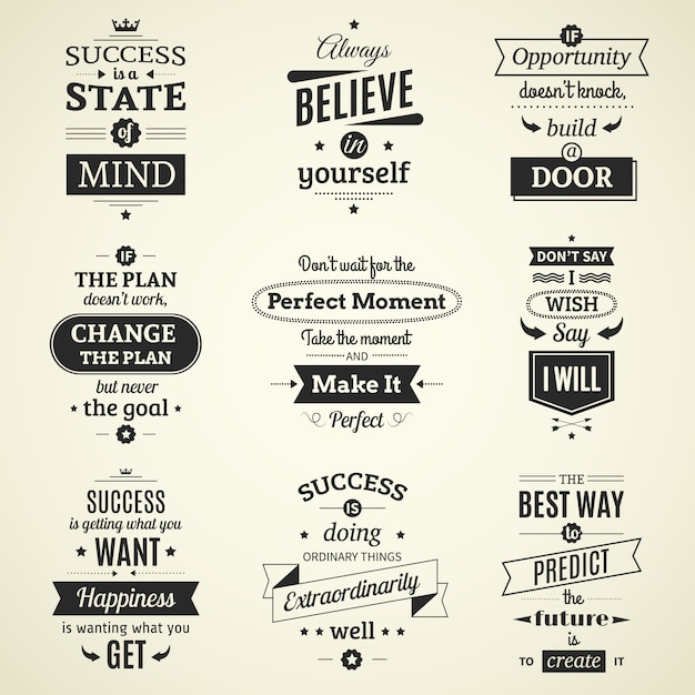 Free Vector set of inspiring success quotes typographic posters with creative life motivation