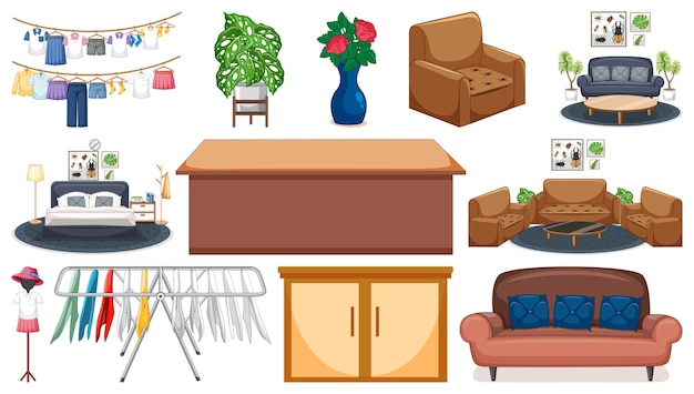 Free Vector set of interior furniture and decorations