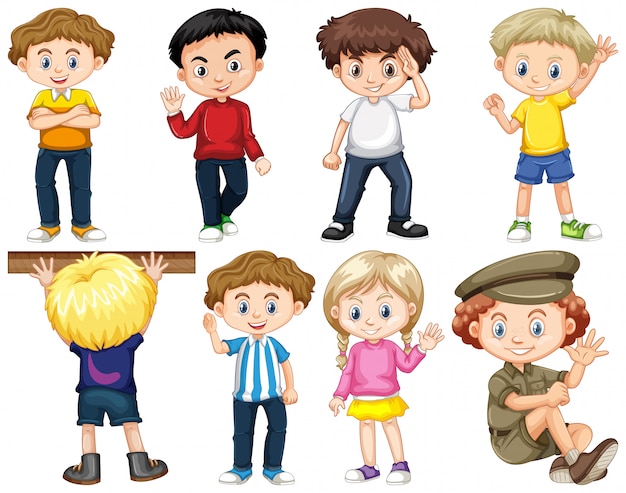 Free Vector set of isolated children in different actions