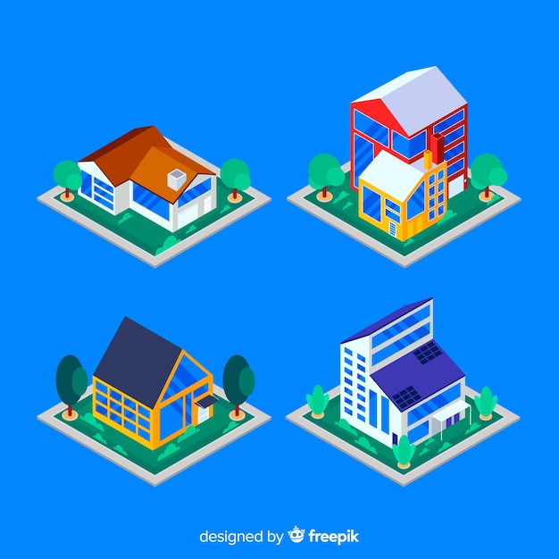 Free Vector set of isometric houses