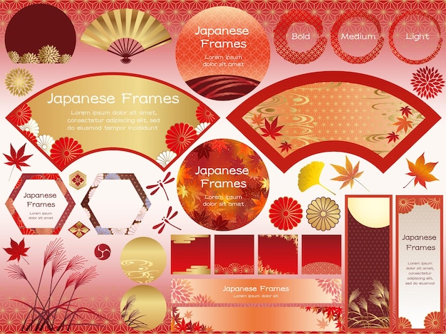 Free vector set of japanesestyle vector frames backgrounds and design elements for the autumn season
