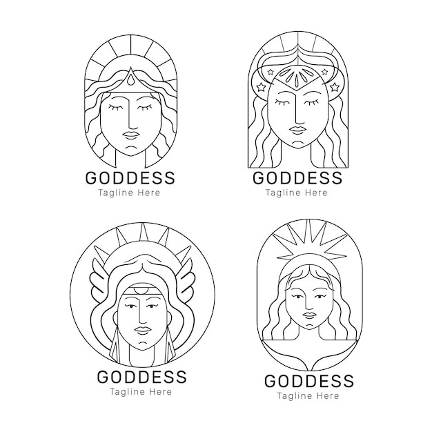 Free Vector set of linear flat goddess logo templates