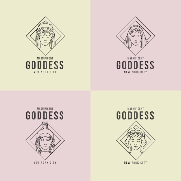 Free Vector set of linear flat goddess logo templates