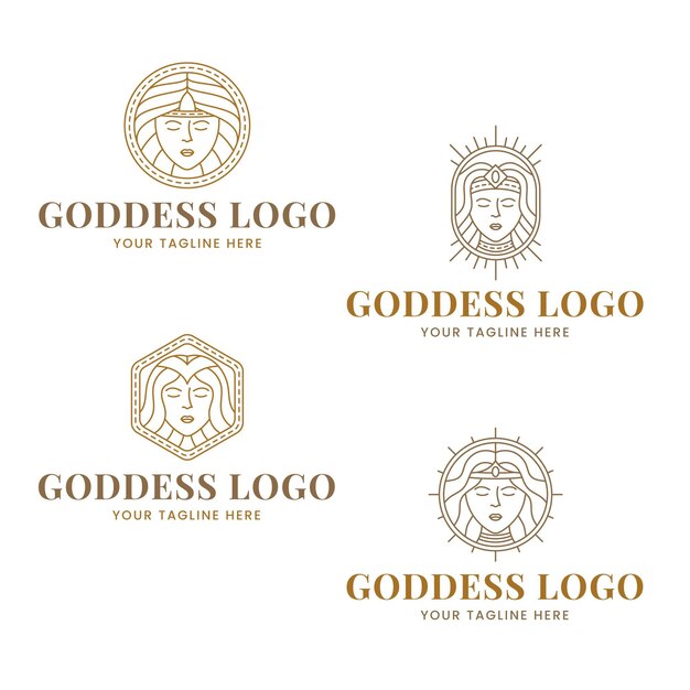 Set of linear goddess logo templates