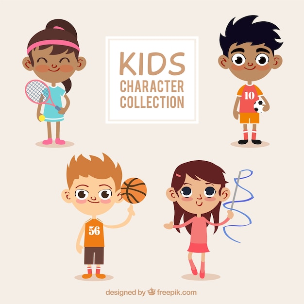 Free vector set of lovely children with sporty elements