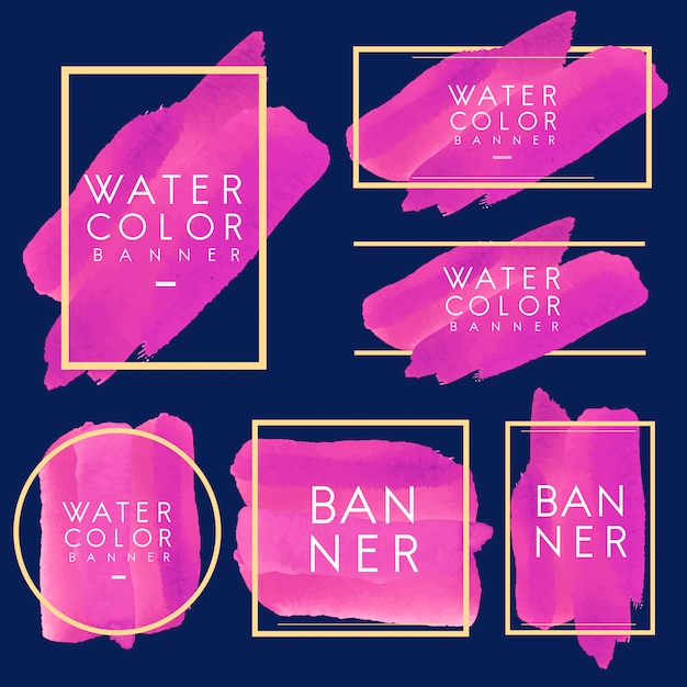 Free Vector set of magenta watercolor banner design vector