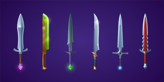 Free Vector set of magic swords, space laser futuristic blades