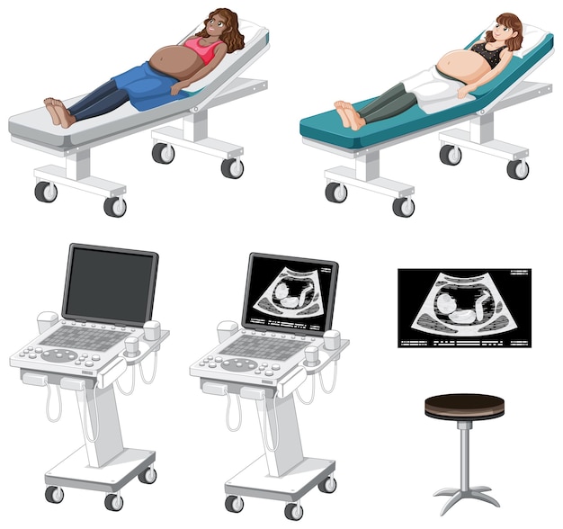 Free Vector set of medical instruments for pregnancy ultrasound