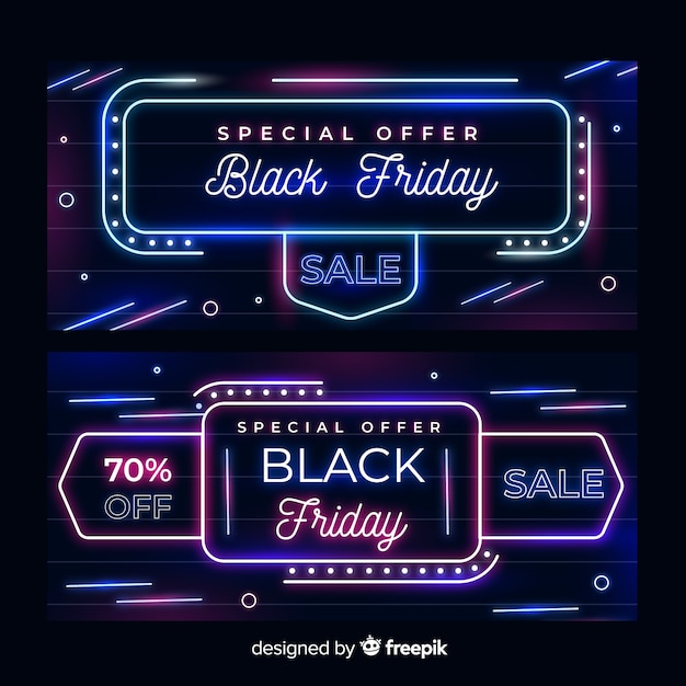 Free Vector set of neon black friday banners