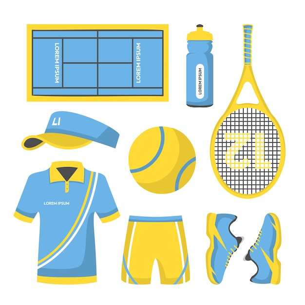 Free Vector set of object element of tennis training and competition