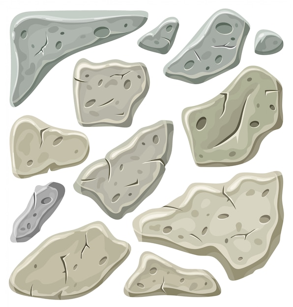Free vector set of old gray stones.