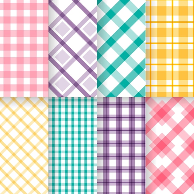 Free vector set of pastel gingham pattern