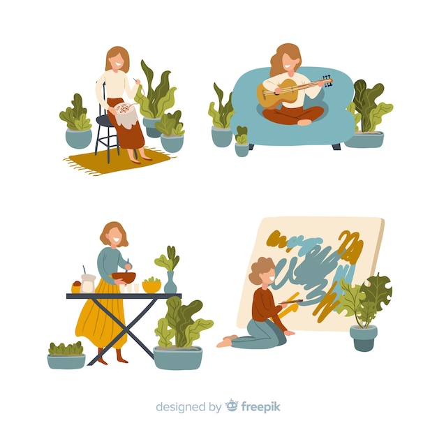 Free Vector set of people enjoying their free time