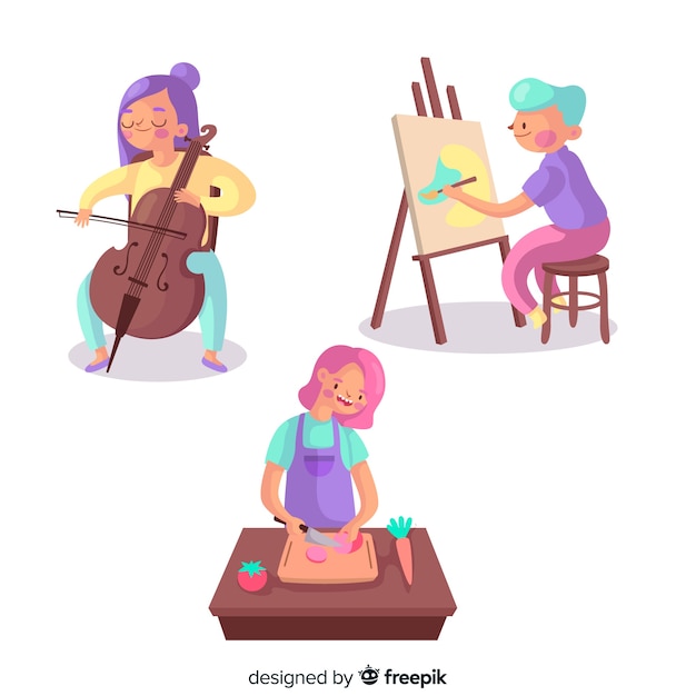 Free vector set of people enjoying their hobbies