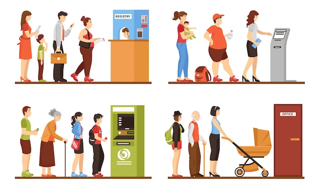 Free Vector set of people forming a queue