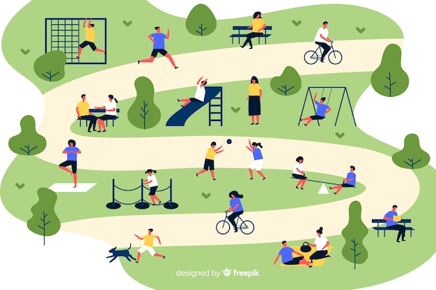 Free Vector set of people in the park