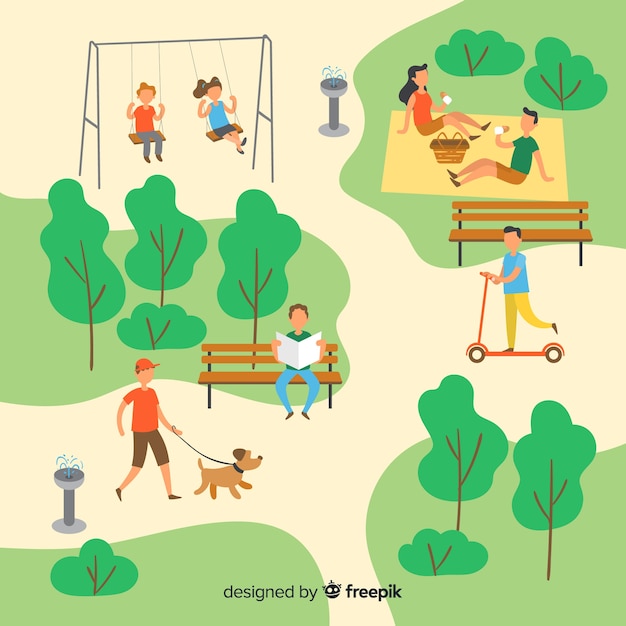 Free Vector set of people in the park