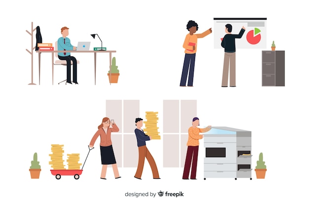 Free vector set of people working at the office