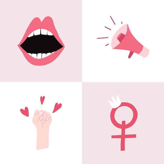 Free vector set of pink feminist badge vectors