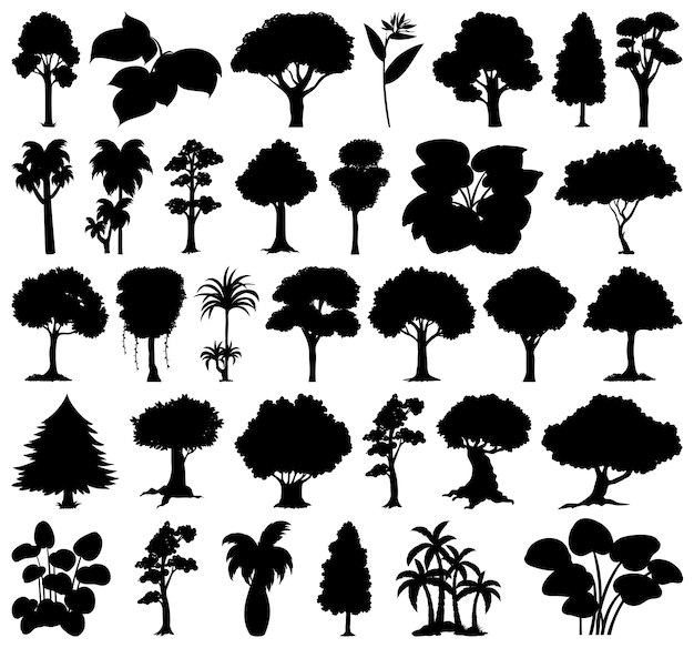 Set of plant and tree silhouette