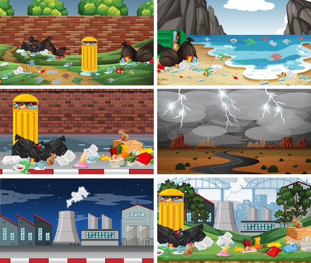 Free Vector set of polluted scenes