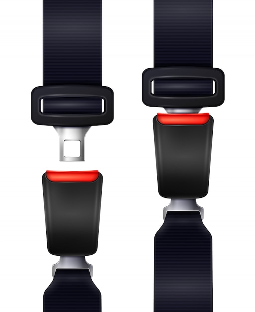 Free vector set of realistic automobile seat belts in fixed and unblocked view isolated illustration