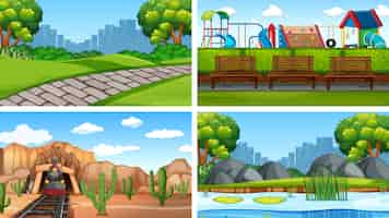 Free vector set of scenes or background in nature setting