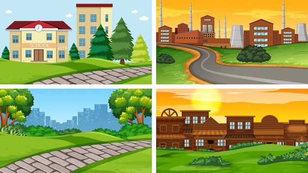 Free vector set of scenes or background in nature setting