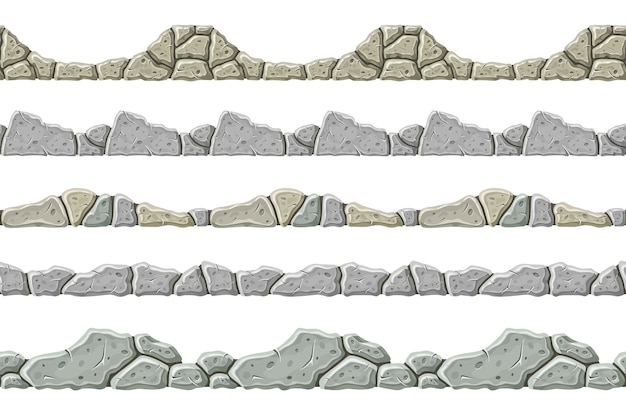 Free vector set of seamless pattern old gray stone border.