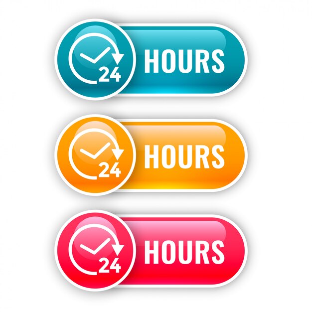 Set of shiny buttons for 24 hours time