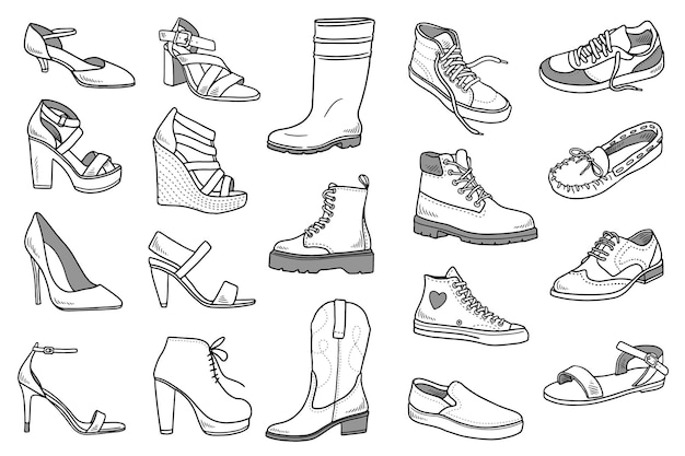 Free vector set of shoes doodles