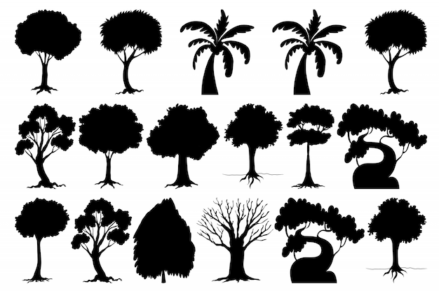 Set of silhouette tree