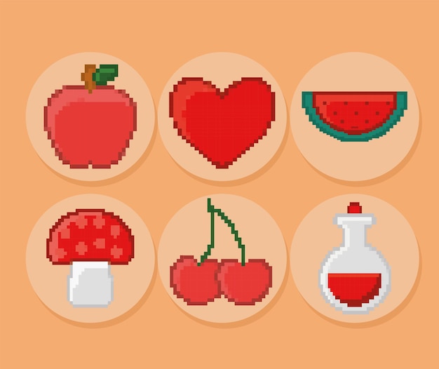 Free Vector set of six pixelated items