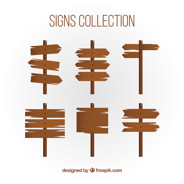 Free Vector set of six wood signs in flat design