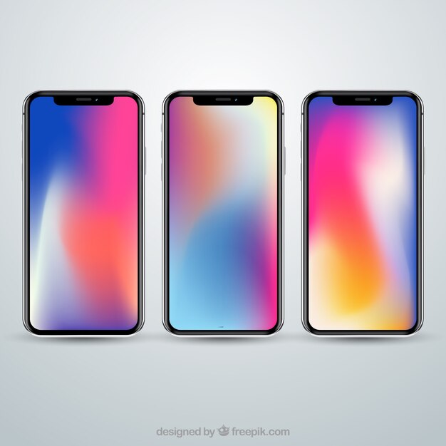 Set of smartphone with gradient wallpaper