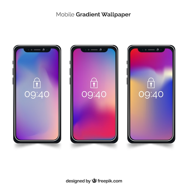 Set of Smartphones with gradient wallpaper