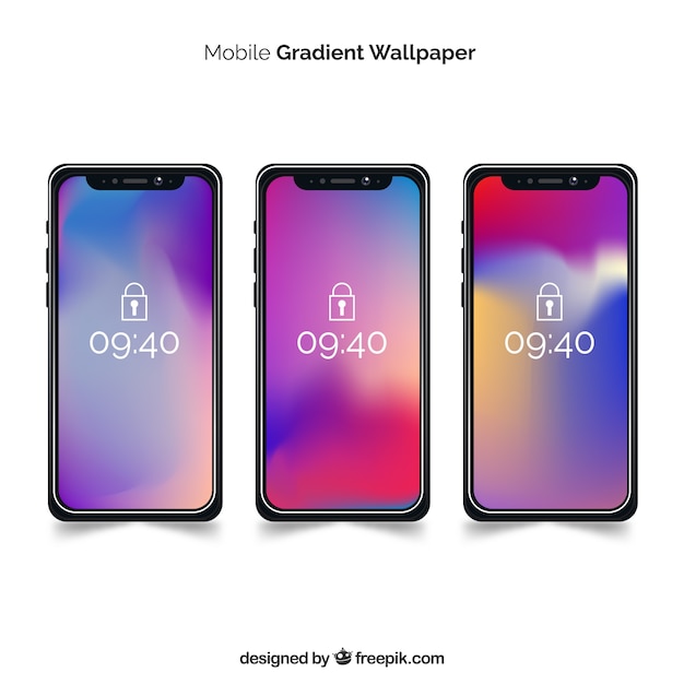Набор смартфонов с градиентными обоями