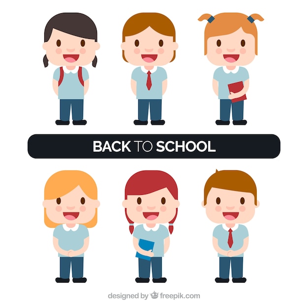 Free vector set of smiling children in school uniform