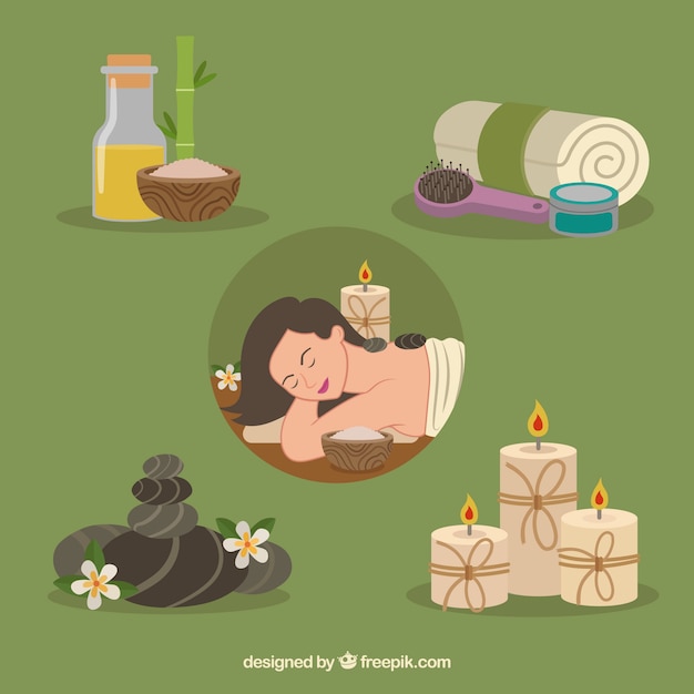 Free Vector set of spa center elements with candles and aromatic oils 