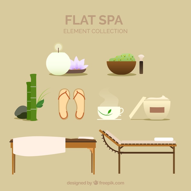 Free Vector set of spa center elements with candles and aromatic oils 