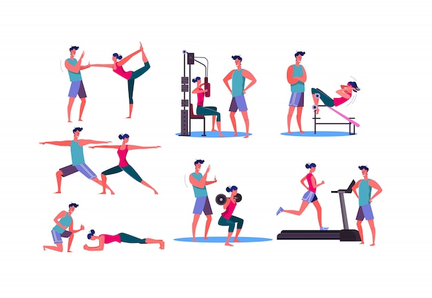 Free Vector set of sporty woman training at gym