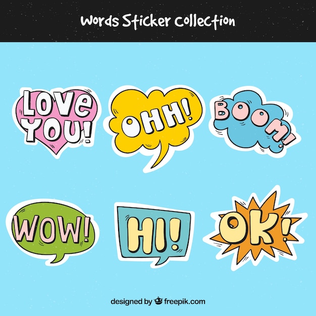 Set of stickers with hand drawn words