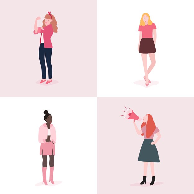 Set of strong women full body vector