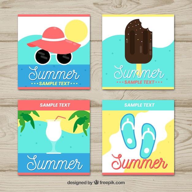 Free Vector set of summer cards with beach elements