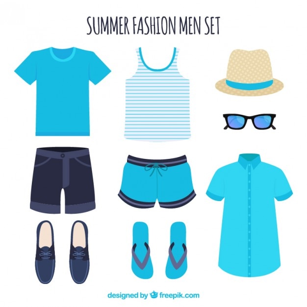 Free vector set of summer clothes for man