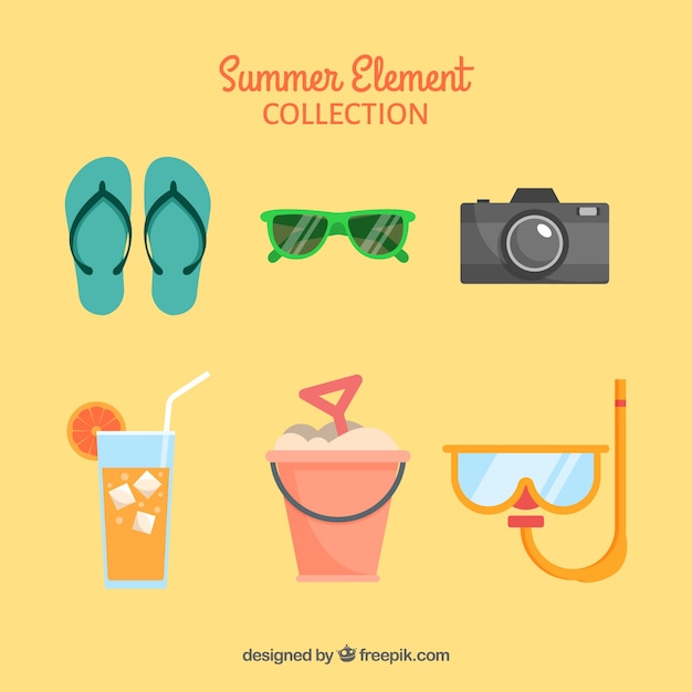 Free Vector set of summer elements with food and clothes in flat style