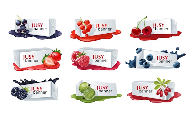 Free Vector set of sweet berry vector banners.