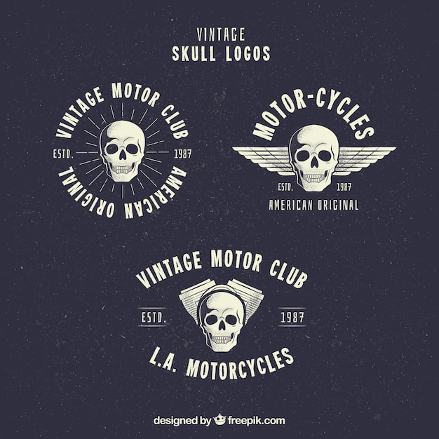 Free Vector set of three vintage logos with skulls