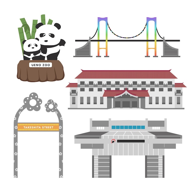 Free Vector set of tokyo sightseeing spots